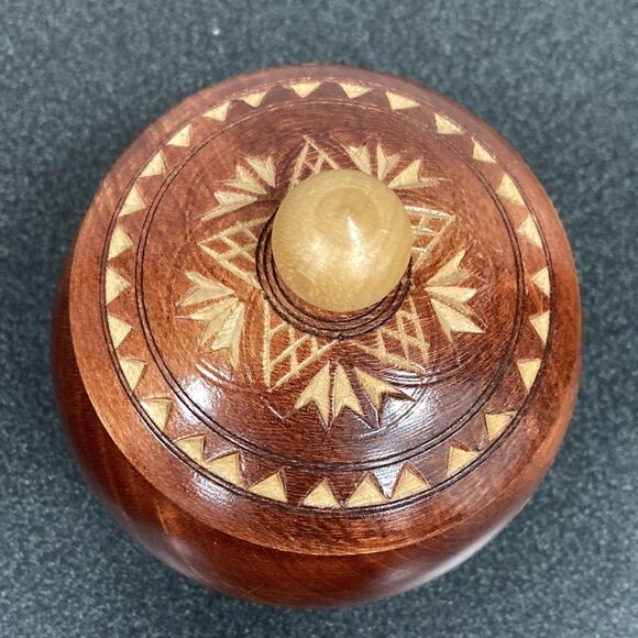Vintage Small Round Wooden Lidded Bowl inscribed Dubrovnik - Salt Cellar, Spices - Picture 5 of 12